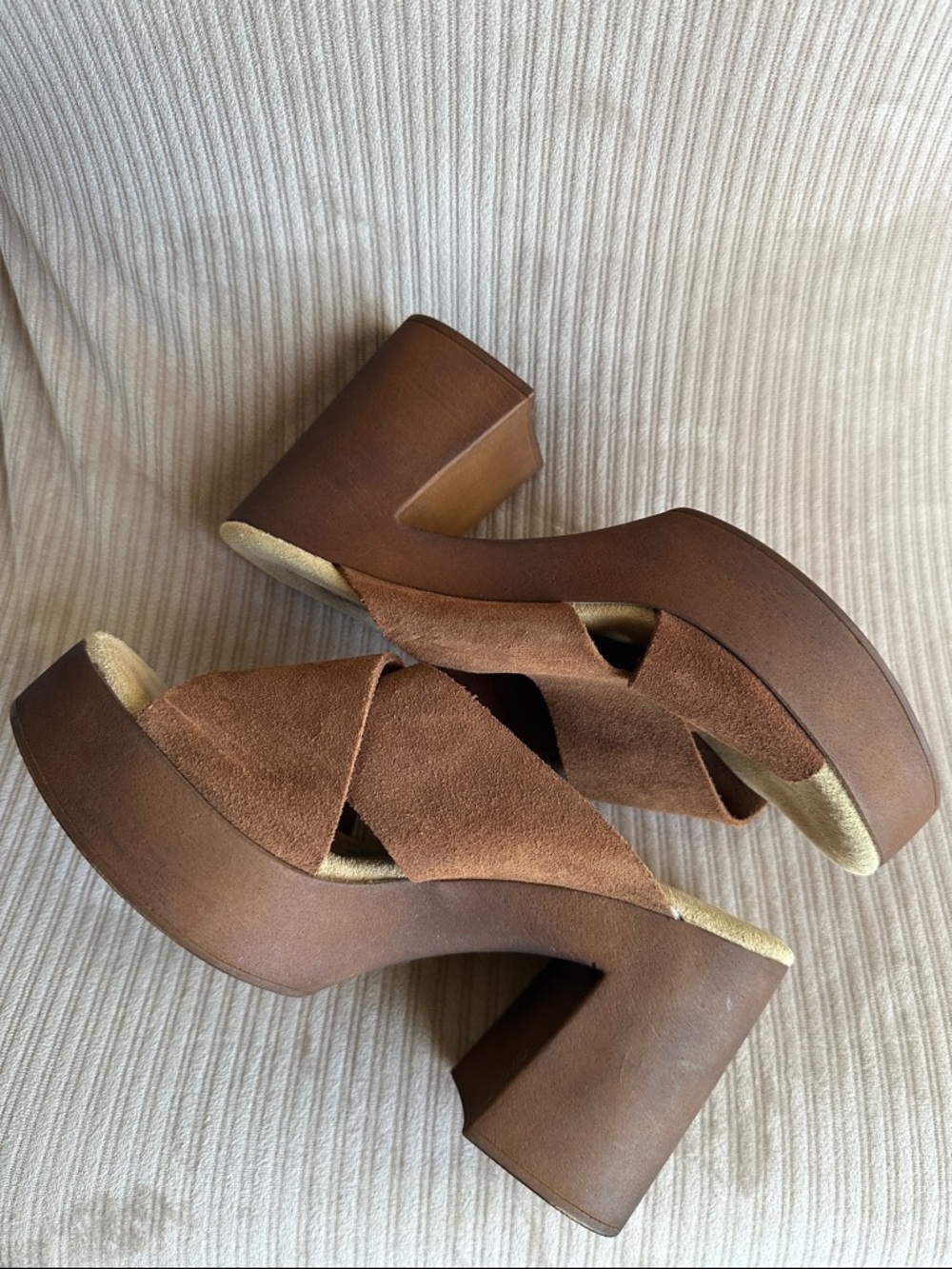 Brown Suede Platform Slide Heels